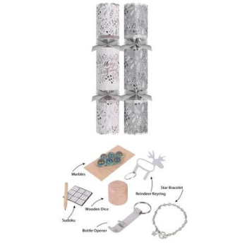 Harvey & Mason Deluxe Silver Foliage Christmas Crackers - 13.5" - Pack of 6