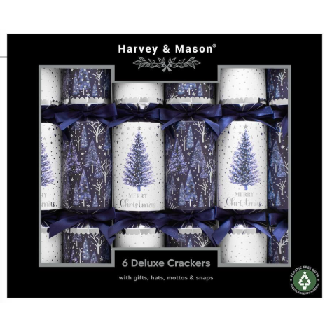 Harvey & Mason Deluxe Blue Tree Christmas Crackers - 13.5" - Pack of 6