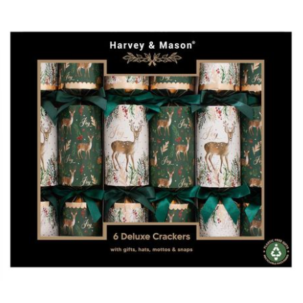 Harvey & Mason Deluxe Green Deer Christmas Crackers - 13.5" - Pack of 6