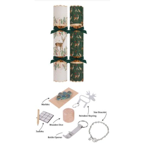 Harvey & Mason Deluxe Green Deer Christmas Crackers - 13.5" - Pack of 6