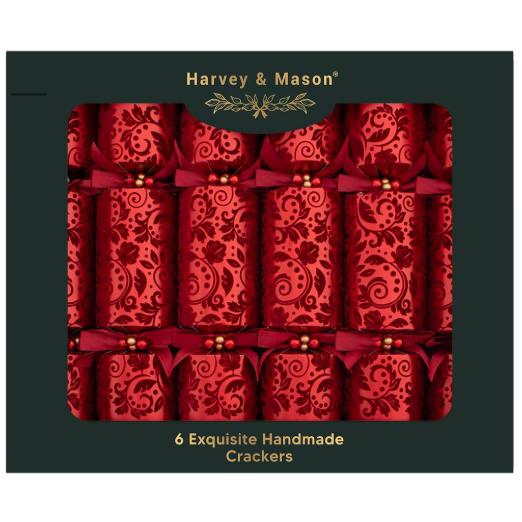 Harvey & Mason Exquisite Red Flock Christmas Crackers - 13.5" - Pack of 6