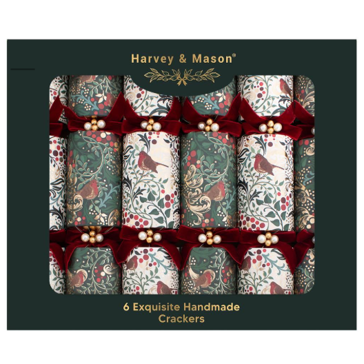 Harvey & Mason Exquisite Robin Christmas Crackers - 13.5" - Pack of 6