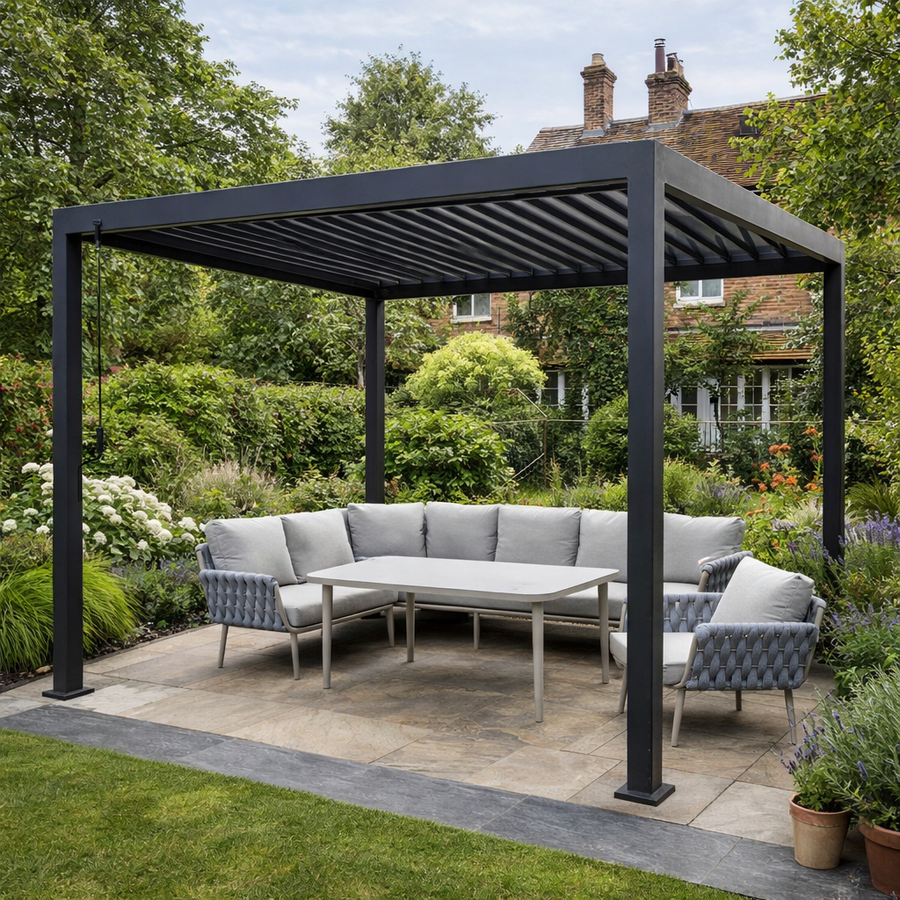 ENJOi Aura Steel Square Pergola Anthracite Grey - 3m x 3m