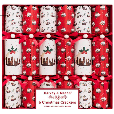 Harvey & Mason Christmas Pudding Christmas Crackers - 12" - Pack of 6