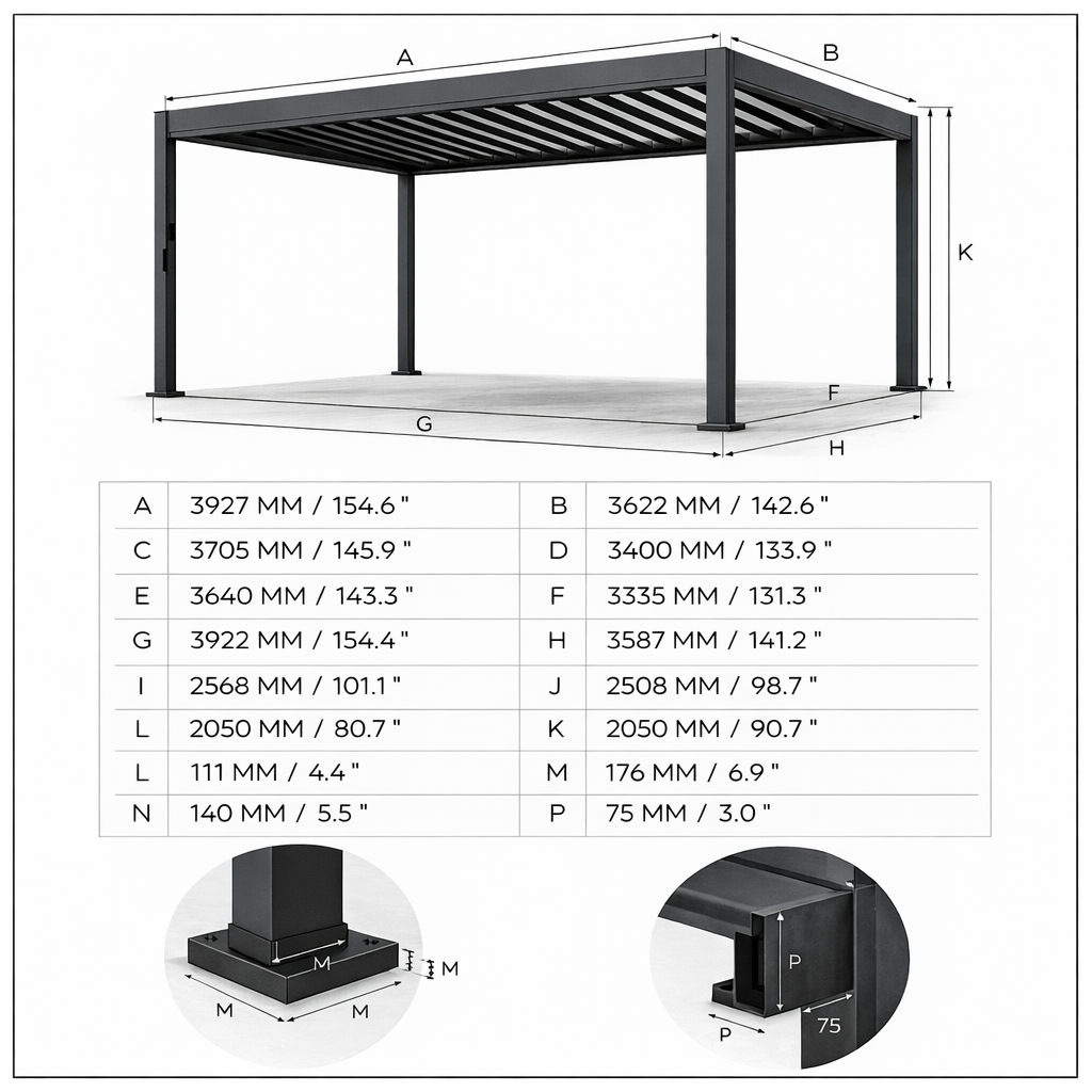 ENJOi Leo Aluminium Rectangular Pergola Anthracite Grey - 4m x 3.6m