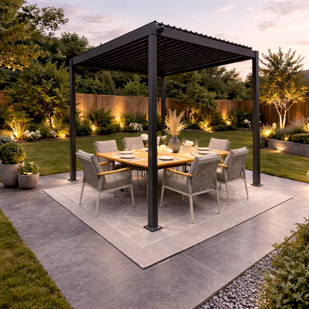 ENJOi Aura Steel Rectangular Pergola Anthracite Grey -  4m x 3m