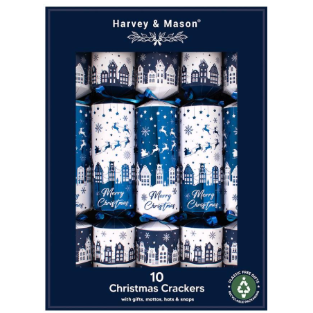 Harvey & Mason Blue Houses Christmas Crackers - 14" - Pack of 10