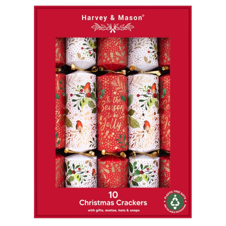 Harvey & Mason Premium Red Robin Christmas Crackers - 14" - Pack of 10