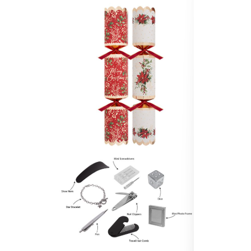 Harvey & Mason Premium Red Poinsettia Christmas Crackers - 12.5" - Pack of 8