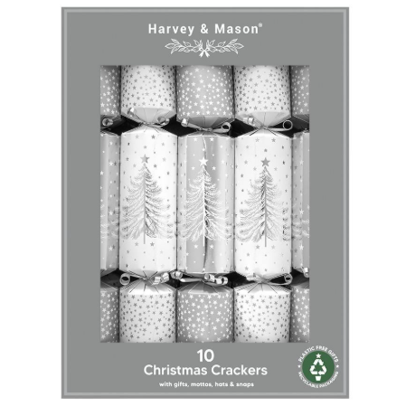 Harvey & Mason Silver Trees Christmas Crackers - 14" - Pack of 10