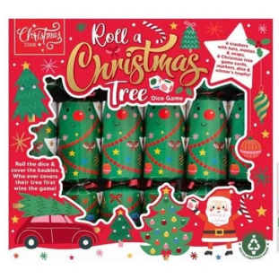 Roll A Xmas Tree Dice Game Crackers - 9" - Pack of 6