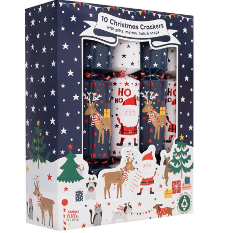 Family Blue Santa & Yelpers Crackers - 12" - Pack of 10