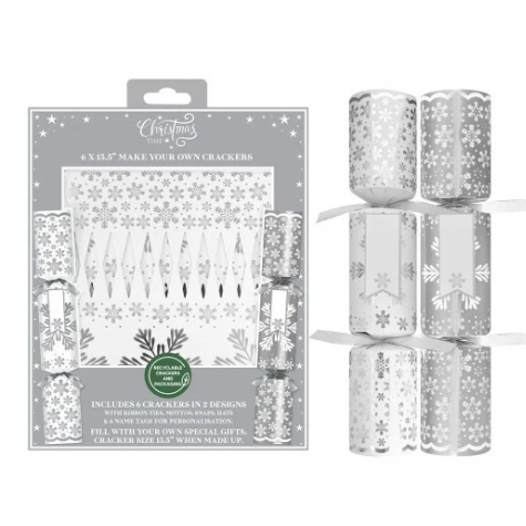 Make Your Own Deluxe Silver Snowflake Christmas Crackers - 13.5" - Pack of 6