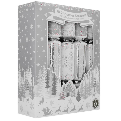 Family Silver Snowflake Crackers - 12" - Pack of 10