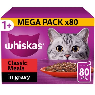 Whiskas 1+ Cat Pouches Meaty Meals in Gravy 80x85g