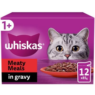 Whiskas 1+ Cat Pouches Meaty Meals in Gravy 12x85g