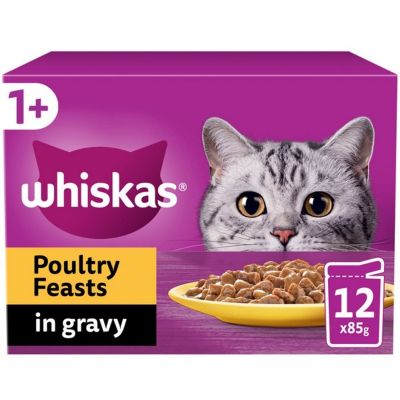 Whiskas 1+ Cat Pouches Poultry Feasts in Gravy 12x85g