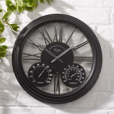 15inch Black Exeter Wall Clock & Thermometer
