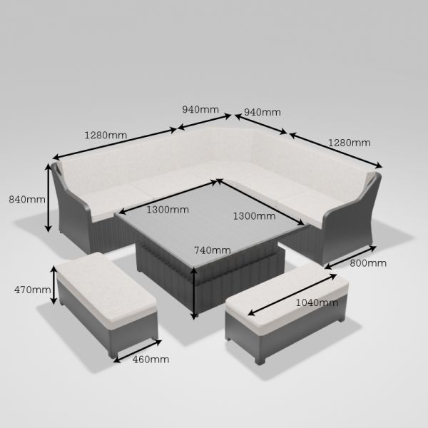 ENJOi Grecko Grand Curved Corner Height Adjustable Table Set