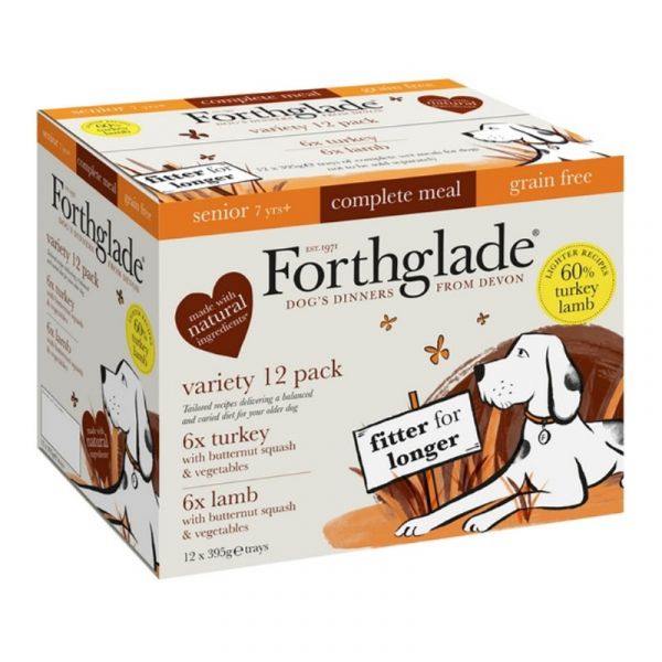 Forthglade Grain Free Turkey & Lamb with Vegetables Complete Senior Wet Dog Food Variety Pack 12x395g