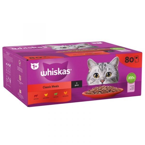 Whiskas 1+ Cat Pouches Meaty Meals in Gravy 80x85g