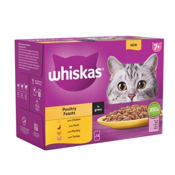 Whiskas 7+ Cat Pouches Poultry Feasts in Gravy 12x85g